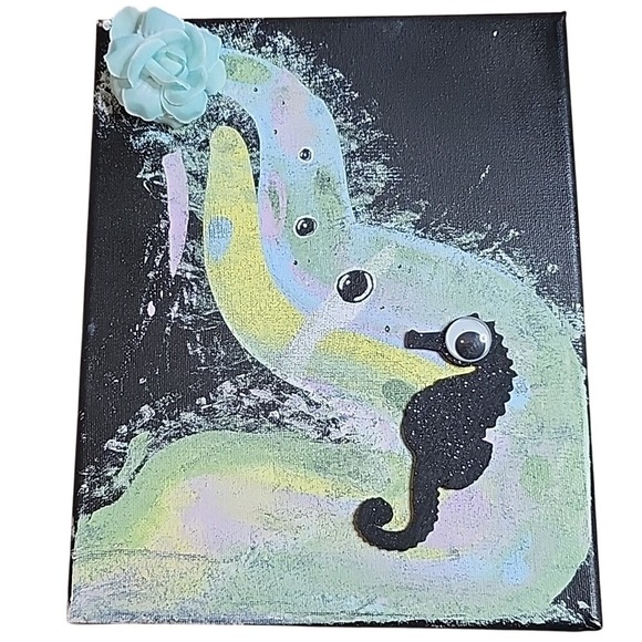 Mixed Media Seahorse Painting - Picture 1 of 2